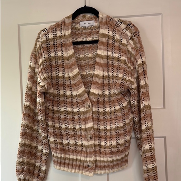 John + Jenn beige cream olive  Striped Women's Sweater sz s - Picture 1 of 1